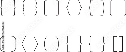 Collection of Braces and Brackets: A varied assortment of typographical braces and brackets displayed against a neutral background, showcasing different styles and forms of punctuation.png
