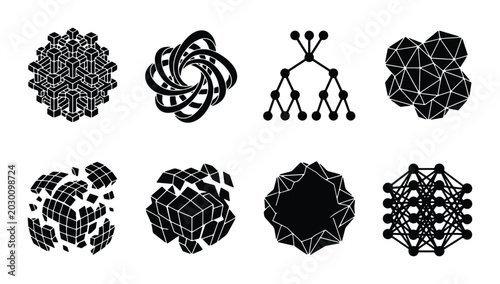Photos Abstract Geometric Shapes Collection: Complex Fractals, Network Structures, and