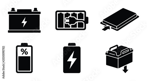 Foto Battery Icons Set: Power Storage, Energy Charge, Rechargeable Cells, Electric Ca