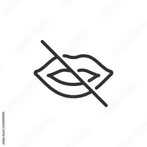 Crossed out lips, linear style icon. Silence and no speaking restriction. Editable stroke width