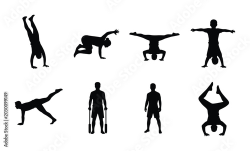 Fotografie Dynamic Breakdance Silhouettes, Urban Dance Poses, Athletic Movement Collection,