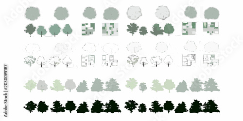 Bild auf Leinwand tree top view diagrams architectural reference grid in varying shades