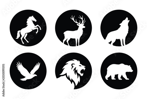 Canvas Print Wild Animal Silhouettes Collection, Majestic Wildlife Icons, Nature Spirit Symbo