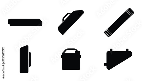 Photos Set of Six Black Silhouette Icons for Bicycle Frame Bags, Panniers, and Storage Solutions