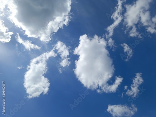 Принти на полотні Fluffy white clouds scattered across a bright blue sky