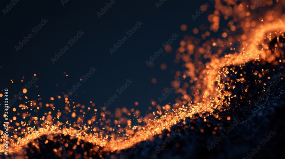 Fototapeta premium Concept art shows amber cells in dark space, highlighting endometriosis and promoting health awareness through science and art.
