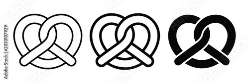 Cuadro en lienzo Set of 3 pretzel icons vector, outline and filled styles for food and bakery des