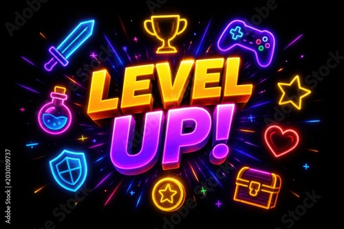 Neon gaming icons and 