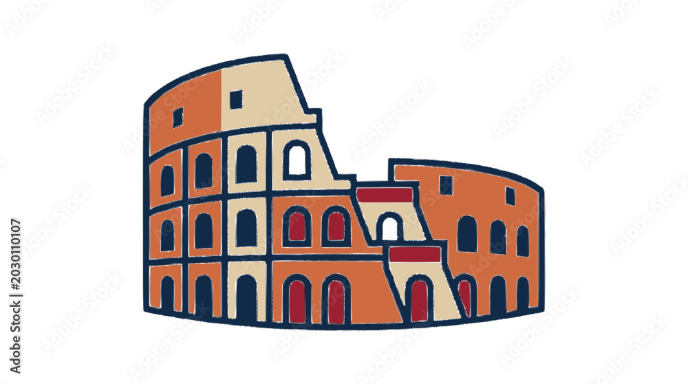 Fototapeta premium Colosseum flat vector illustration cute cartoon icon design