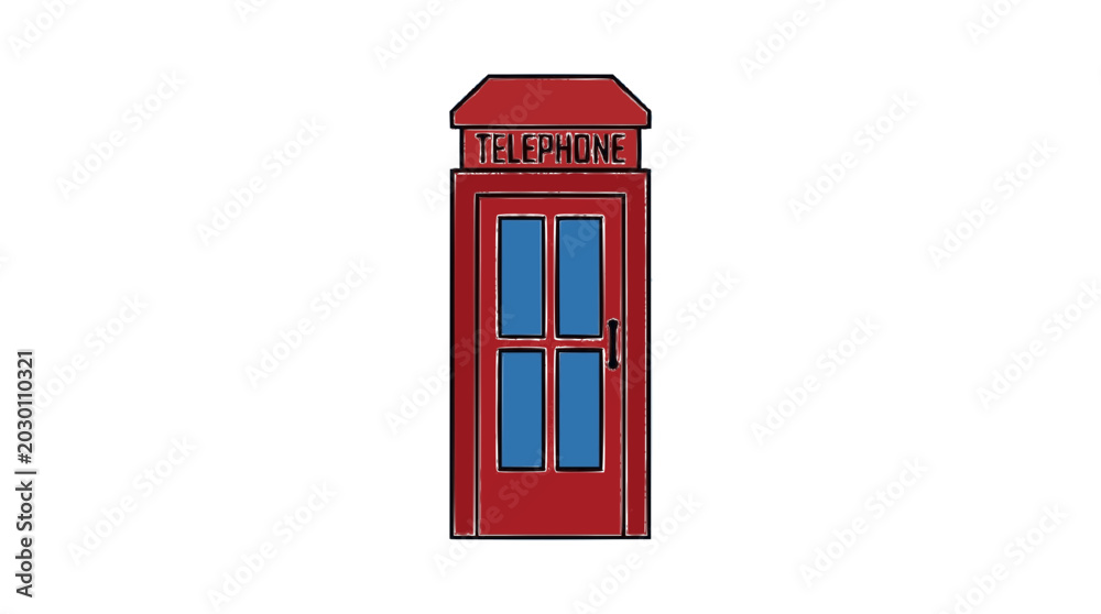 Obraz premium Red Phone Booth flat vector illustration cute cartoon icon design
