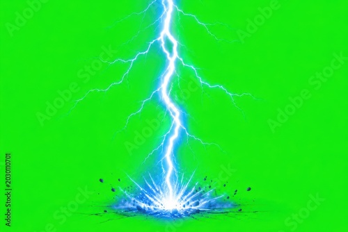 Powerful lightning strike erupts from the ground with debris flying outwards