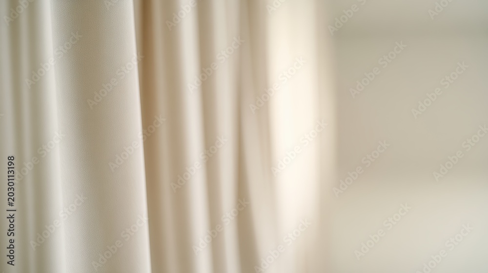Obraz premium Cream interior with soft vertical curtain accents in modern building design