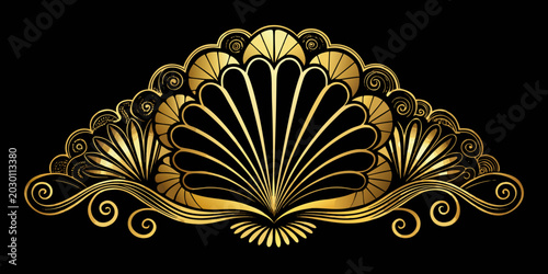 Golden Art Deco Shell Fan Ornament, vector