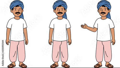 Obraz na plátně Indian Farmer Character Mascot Vector Illustration Set Showing Different Poses w