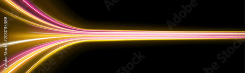 Photography Luminous data trails extend through a futuristic space background, creating elegant waves of speed and information flow