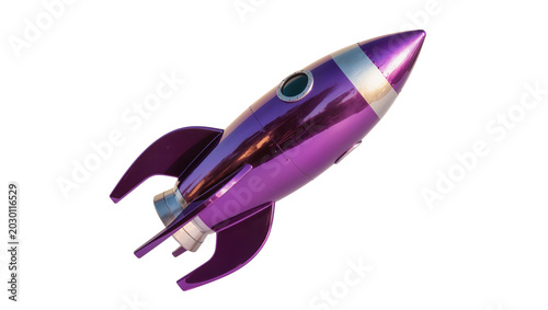 фотографія Isolated shimmering metallic purple and silver rocket ship with a porthole windo