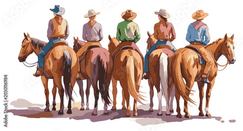 Tableau sur toile Wild West Cowboy Riders Vintage Western Desert Illustration