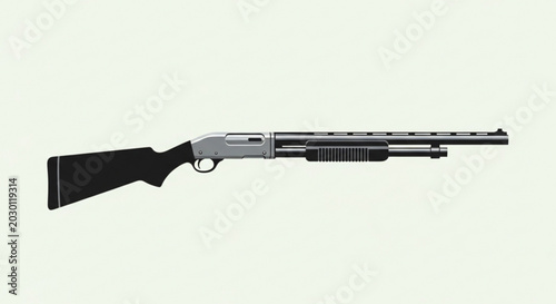 Fotografía Pump-action Shotgun with Black Stock and Silver Barrel Isolated on White Backgro