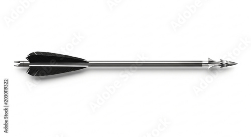 Fotografie Arrow with Black Fletching and Silver Shaft Isolated on White Background Studio