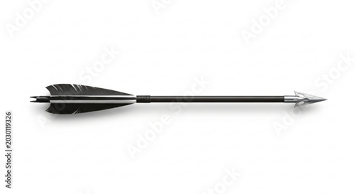Foto Black Carbon Arrow with Silver Arrowhead Isolated on White Background Top View S