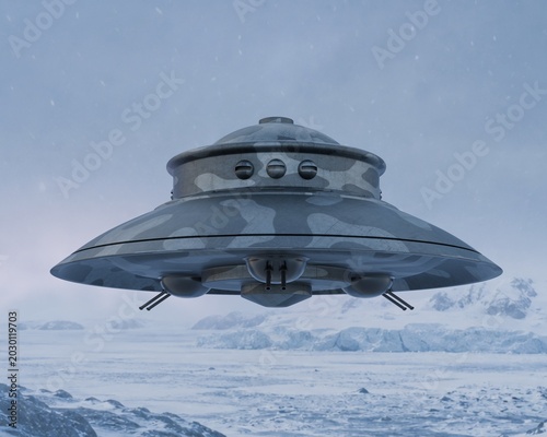 Haunebu I Reichsflugscheibe 3D Concept Flying Above Clouds