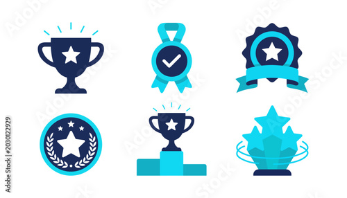 Obraz na płótnie Award and trophy icon set vector illustration of achievement badges, medals, and