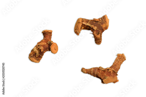 Fotografie Galangal root isolated on white background alternative medicine herbal ingredient healthy cooking seasoning aromatic spice organic rootstock