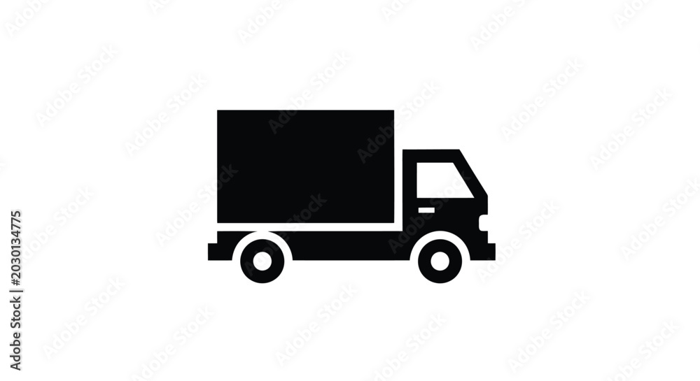 Fototapeta premium Simple flat black silhouette of a delivery truck