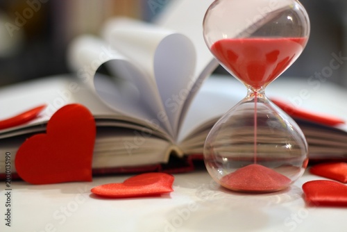 Photography Hourglass diary red hearts concept time for love passion romance photos