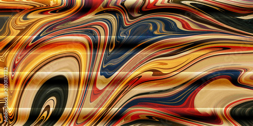 Billede på lærred Marbled design with swirling patterns in warm colors on beige