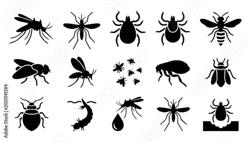 Tableau sur toile Pest and Biting Insect Silhouette Icon Set