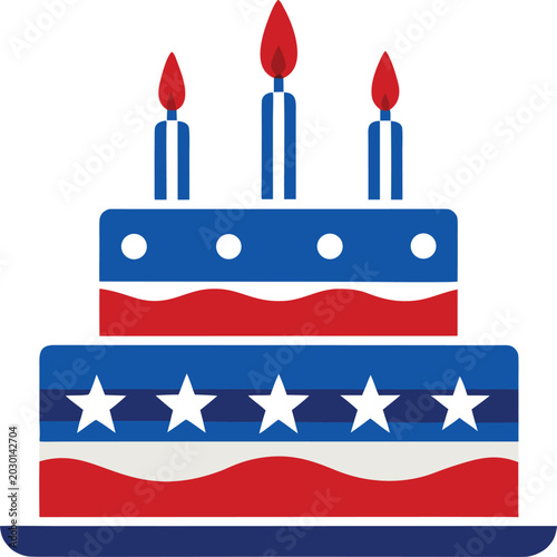 Patriotic american birthday cake with red white and blue decorations