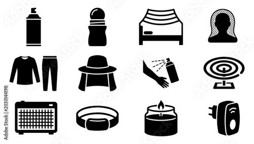 Photos Insect Protection Product and Equipment Silhouette Icon Set
