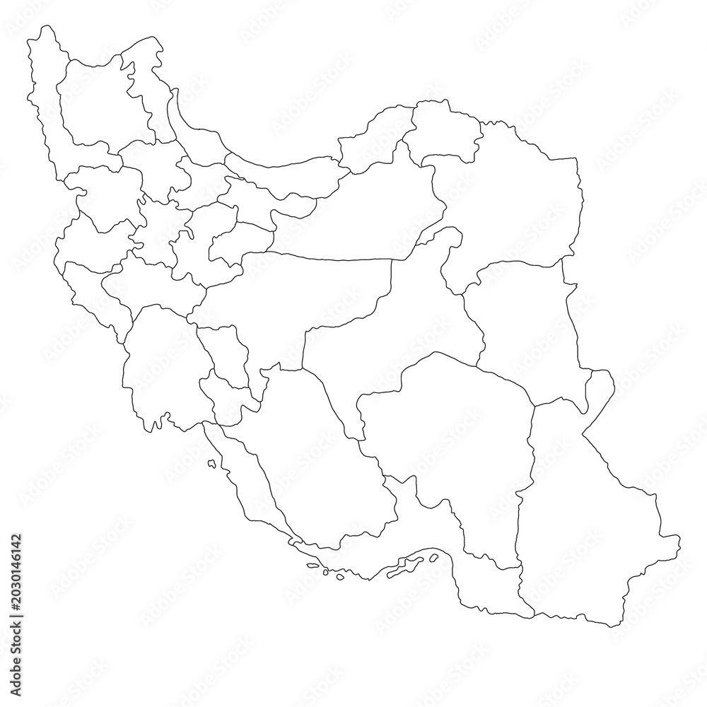 Fototapeta premium Blank map of Iran divided into cities.