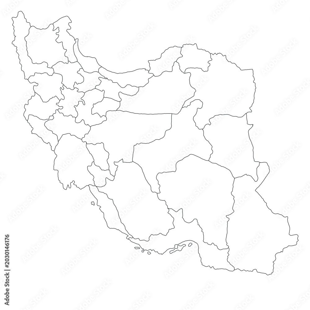 Obraz premium Blank map of Iran divided into cities.