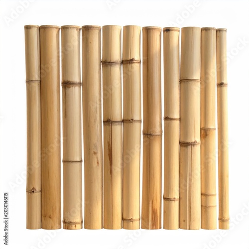Vertical natural light-colored hollow reeds arranged closely together