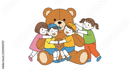 Foto Children Playing With Large Teddy Bear.