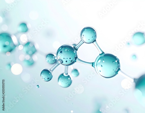 Abstract light blue molecular structures on a blurred background