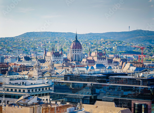 Canvas Print Aerial drone panorama of Budapest Old Town, Hungary