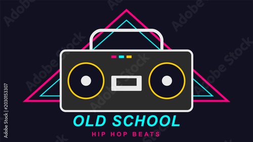 Retro 80s boombox stereo hip hop typography apparel design