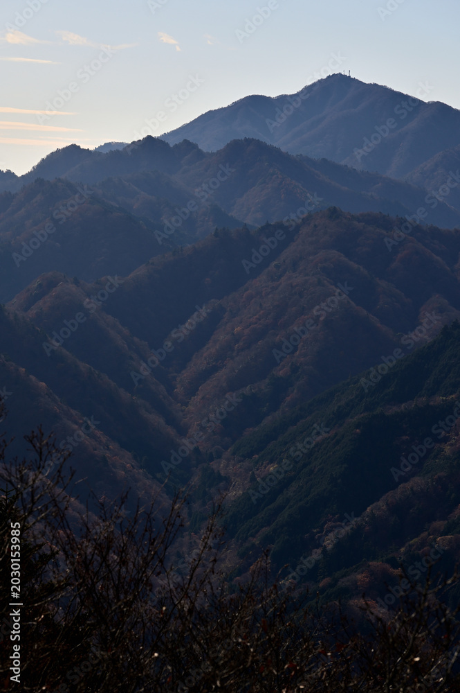 Obraz premium 丹沢の仏果山山頂 展望台からの眺望 大山
