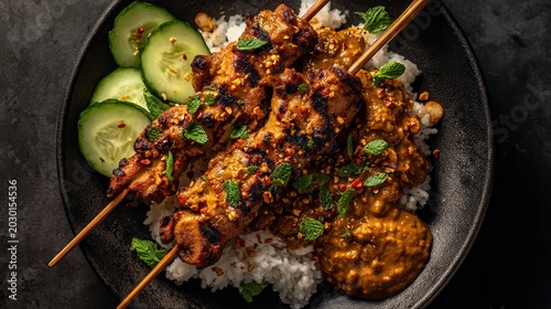 Chicken Satay Skewers With Rice