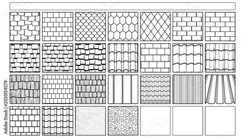 Fotografie Architectural CAD Hatch Pattern Set for Technical Drawings Covering Brick Stone