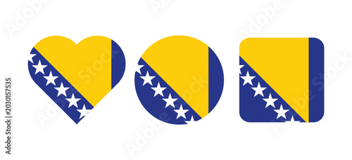 Bild auf Leinwand Set of Bosnia and Herzegovina Flag Icons in Heart, Circle and Rounded Square Shapes