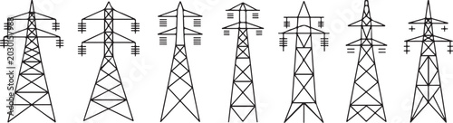 pylon transmission tower silhouettes vector set infrastructure