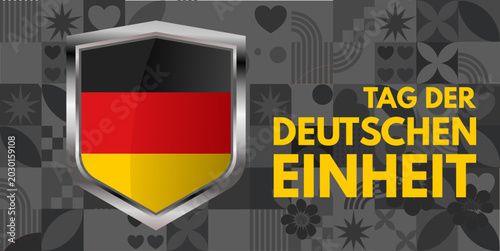 Foto Tag der deutschen Einheit Banner mit deutschem Flaggenschild