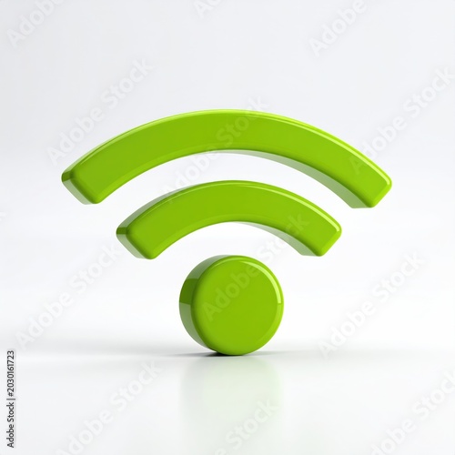 Glossy green Wi-Fi symbol on a clean white background