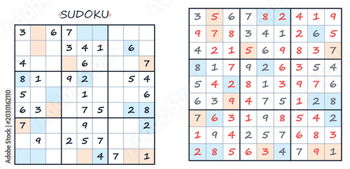 Photos Sudoku puzzle with completed and blank grids for solving challenge
