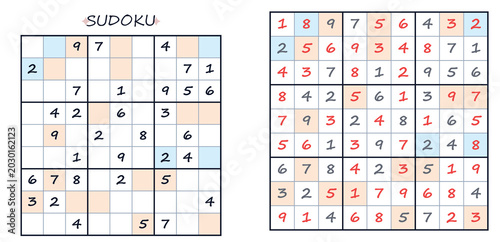 Tableau sur toile Sudoku puzzle grid with solved and unsolved sections illustrated