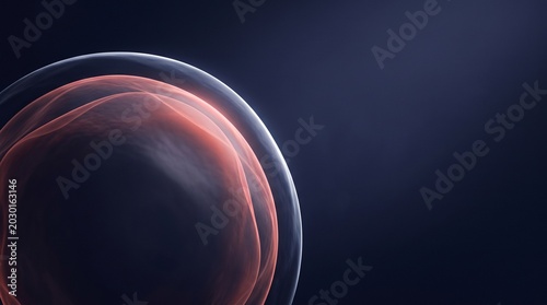 Oversized exosome membrane sphere with indigo and coral contrast